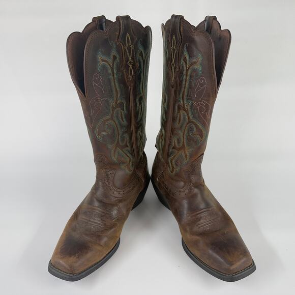 Justin Womens Cowboy Western Boots Brown Leather Sz 7.5B Style L2552 Embroidered - Picture 1 of 8